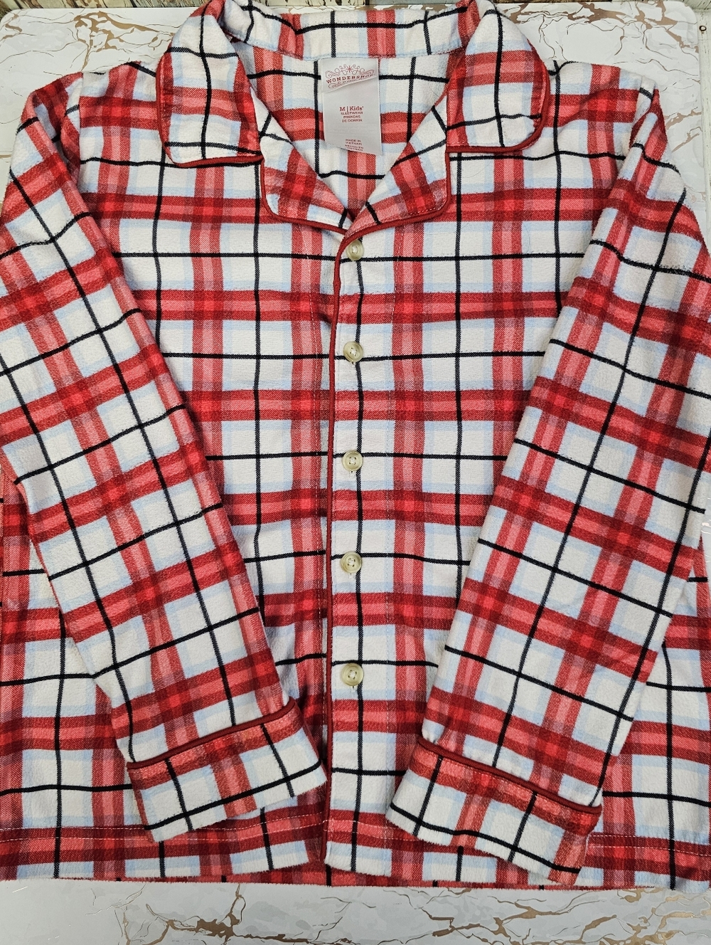 Red & White Plaid Flannel Kid's Pajama Set Sz M